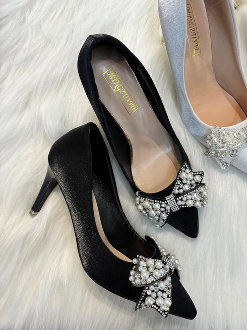Pearl Crystal Bow-Knot Wedding Pointed Toe Heels